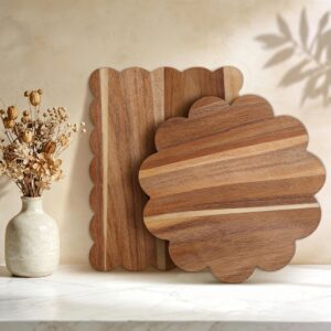 Acacia Wood Scalloped Cutting Boards, Set of 2 Charcuterie