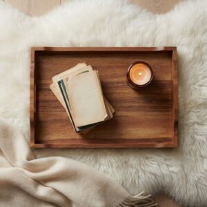 Acacia Wood Serving Tray with Handles - Rectangular