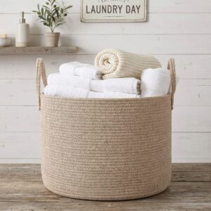 Oatmeal cotton rope blanket basket, extra large 65L round storage