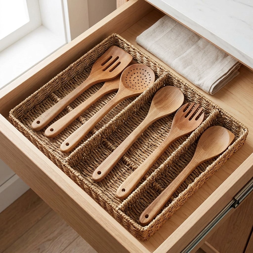 Acacia wood cooking utensils set with six pre-oiled kitchen tools