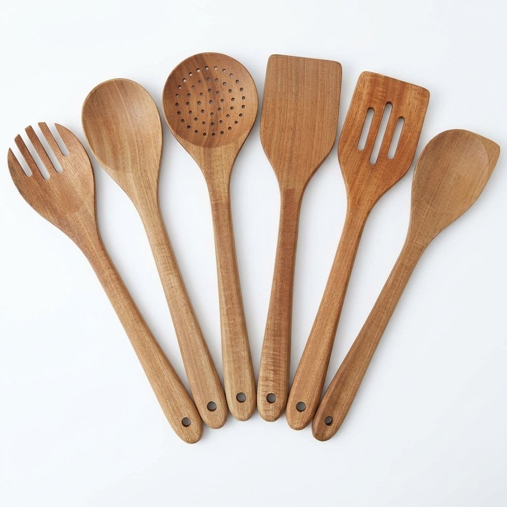 Acacia wood cooking utensils set with six pre-oiled kitchen tools