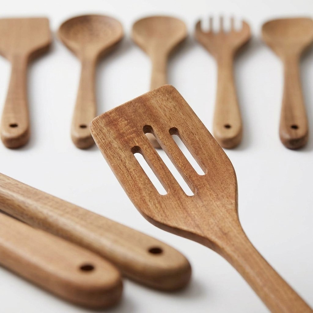 Acacia wood cooking utensils set with six pre-oiled kitchen tools