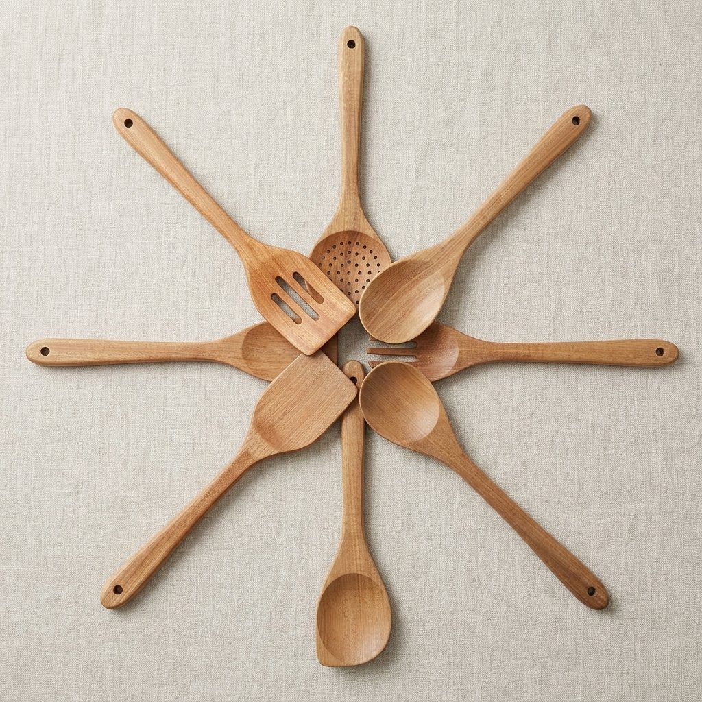 Acacia wood cooking utensils set with six pre-oiled kitchen tools