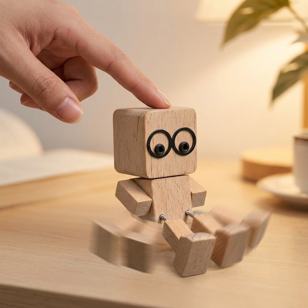 haking wooden man figurine with swinging feet and magnetic expression faces