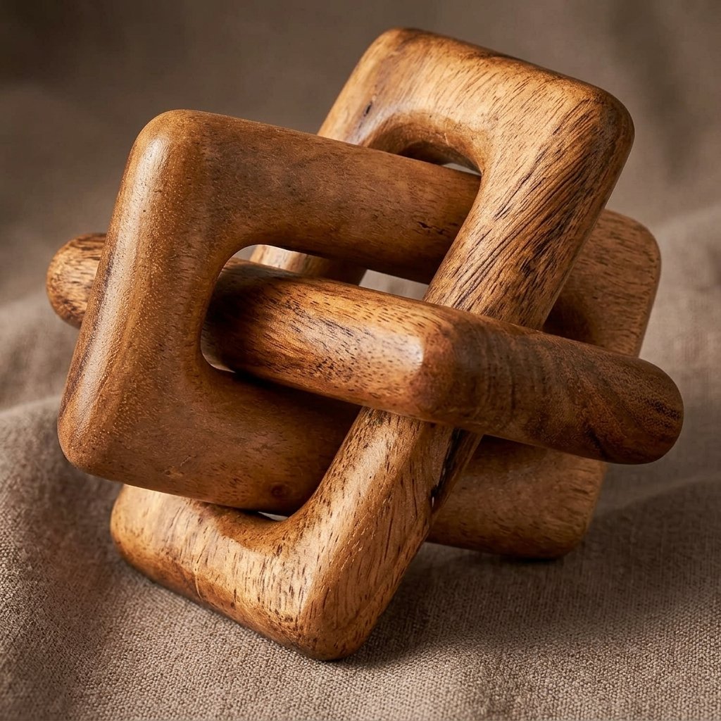 Brown wooden chain link decor statue for rustic coffee table styling