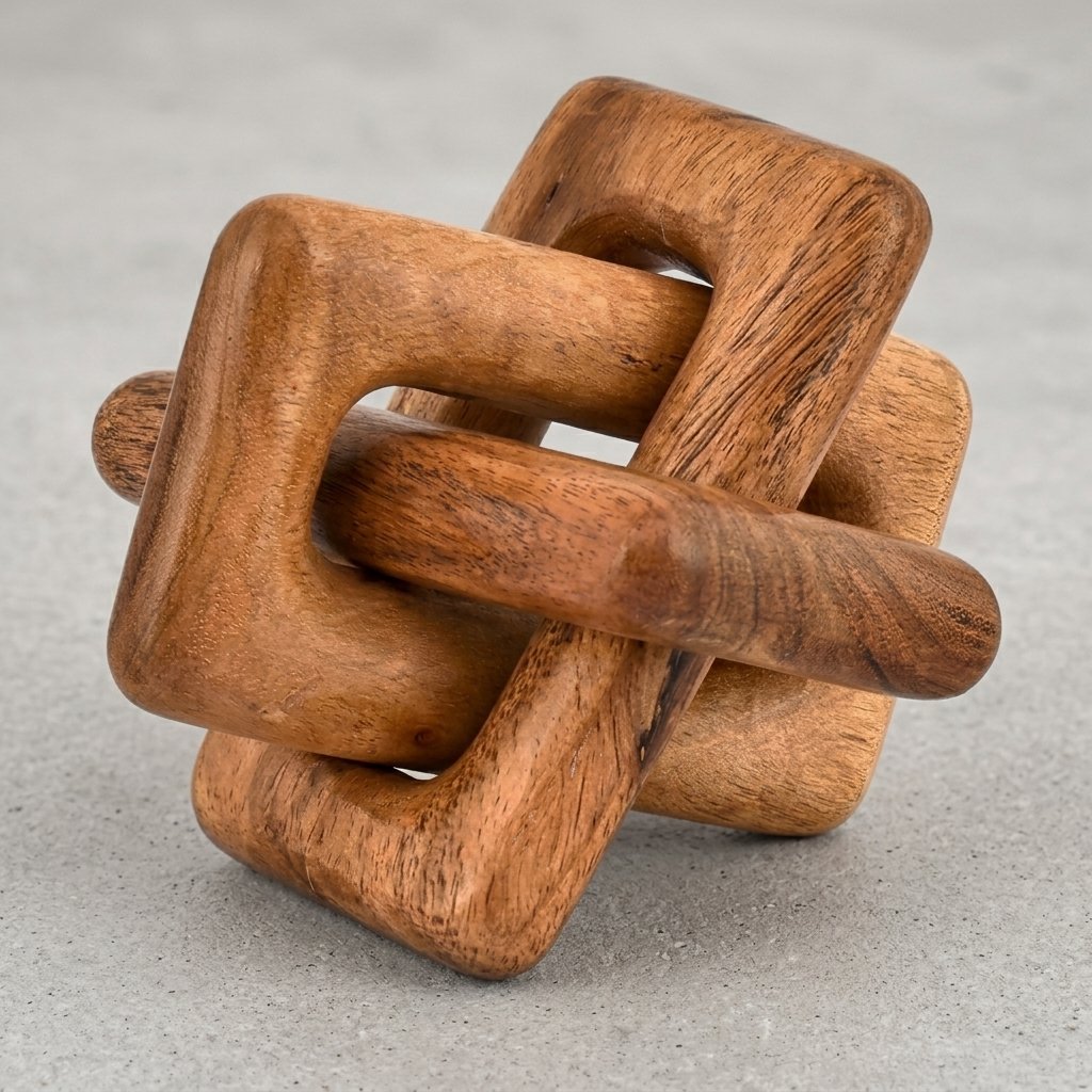 Brown wooden chain link decor statue for rustic coffee table styling