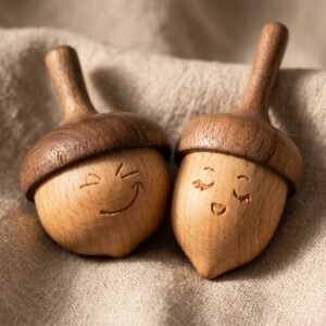 Wooden spinning top set with two hand-carved expressions for stress relief