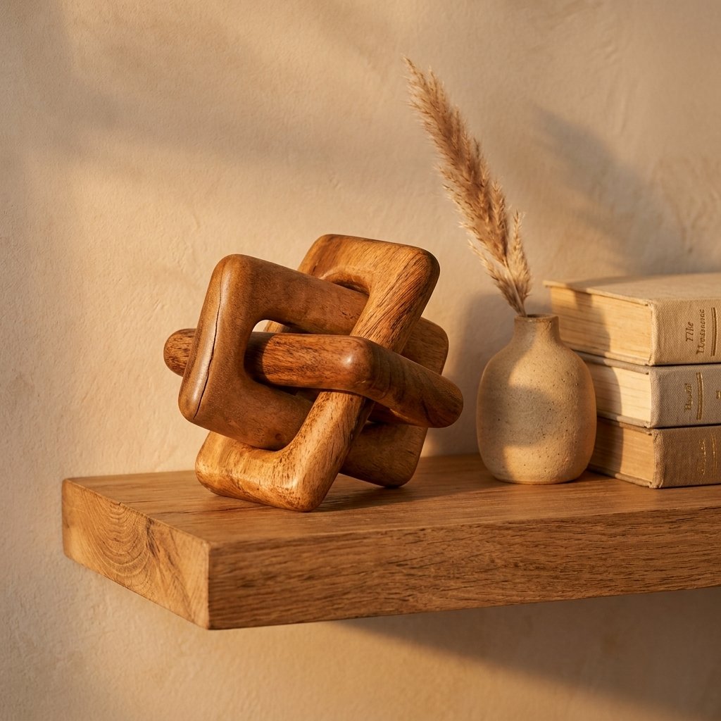 Brown wooden chain link decor statue for rustic coffee table styling