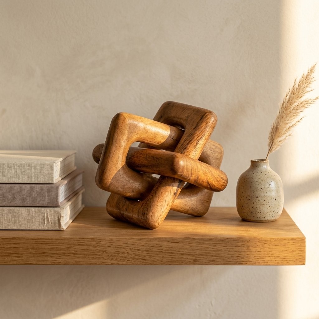 Brown wooden chain link decor statue for rustic coffee table styling