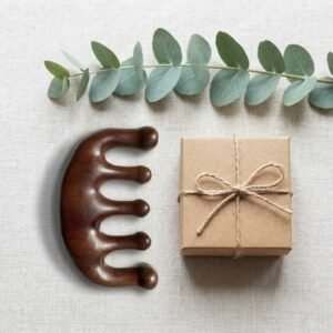 Handmade sandalwood scalp massage comb with wide tooth design for hair care