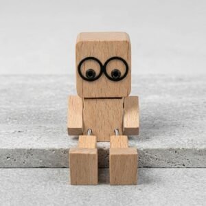 haking wooden man figurine with swinging feet and magnetic expression faces