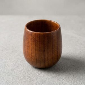 Wooden whiskey glasses set with metal ice balls and silicone coasters