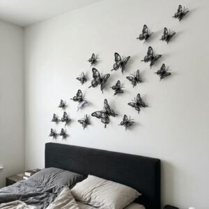 skull butterfly decal, gothic wall decor, halloween wall stickers, 3D butterfly decals, black butterfly decor, removable wall decals, spooky bedroom decor, goth home decor, halloween party decor, butterfly wall art, haunted house decor, hollow wing butterfly, dark academia decor
