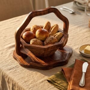 Collapsible Himalayan rosewood basket with flower design centerpiece