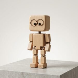 Shaking wooden man figurine with kinetic feet for car dashboard decor