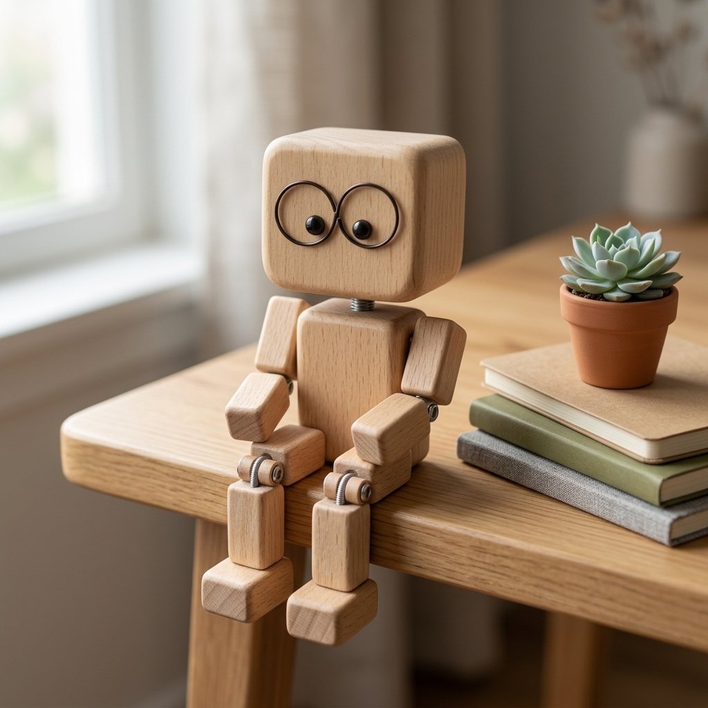 Shaking wooden man figurine with kinetic feet for car dashboard decor