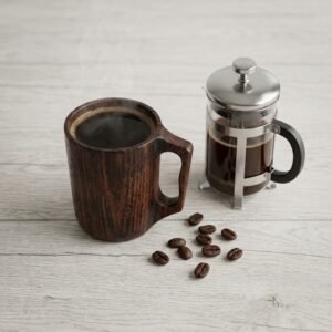 Handmade wooden coffee mug with vintage tankard design and 12oz capacity